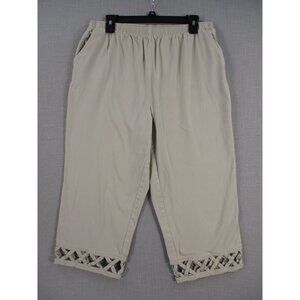 Denim & Co. Womens Capri Pants With Lattice Hem 1X Beige Cotton